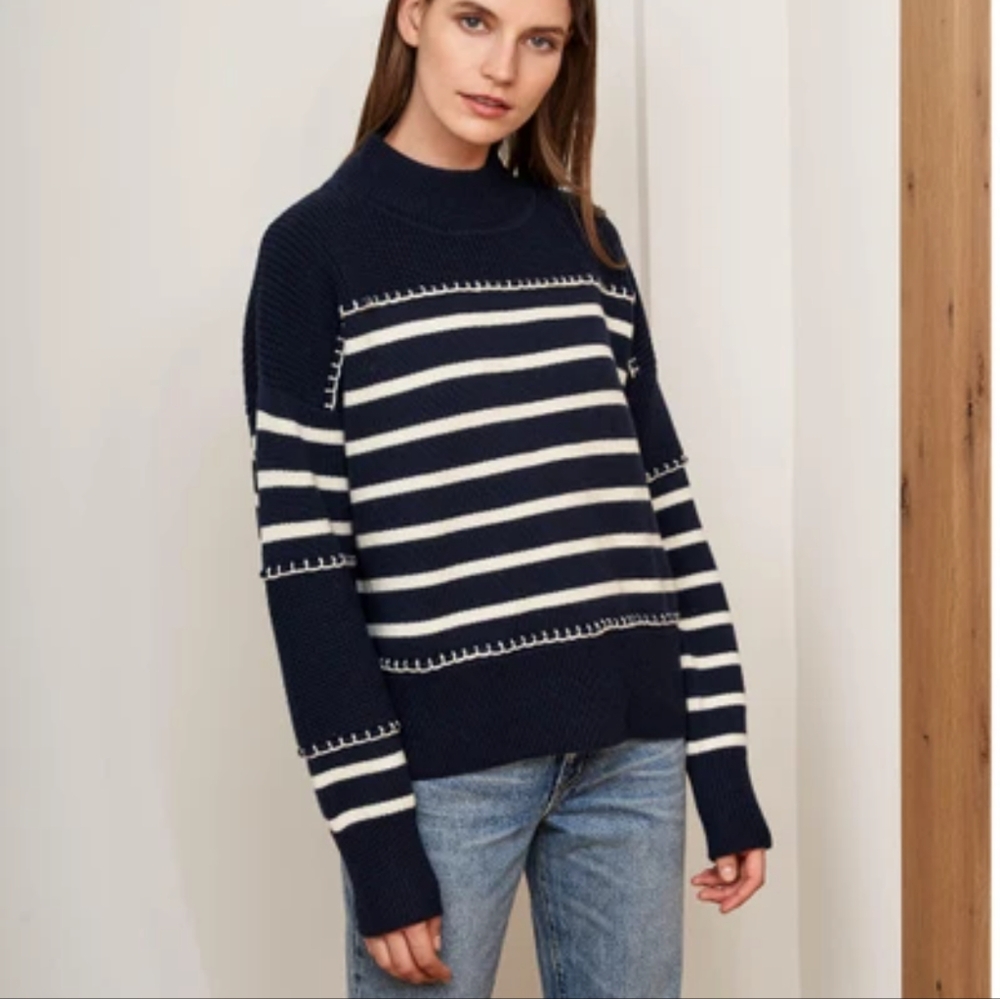 La Ligne Large Marine Sweater Navy & White Merino Wool Stripe Nautical Luxury